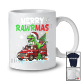 Merry Rawrmas; Awesome Christmas Plaid Santa T-Rex Dinosaur Riding Pickup Truck; Family T-Shirt