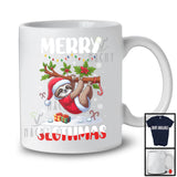 Merry Slothmas; Adorable Christmas Lights Santa Sloth Snowing Around; Wild Animal Lover T-Shirt