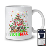 Merry Slothmas; Humorous Christmas Reindeer Elf Santa Sloth Christmas Tree; X-mas Animal Lover T-Shirt