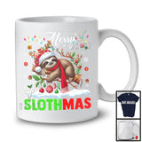 Merry Slothmas; Humorous Christmas Reindeer Santa Sloth; Matching X-mas Animal Lover T-Shirt