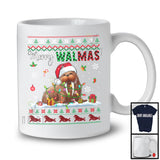 Merry Walmas; Adorable Christmas Lights Sweater Plaid Santa Walrus; Snowing Sea Animal T-Shirt