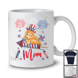 Mom, Adorable Mother's Day 4th Of July Maine Coon Cat With Fireworks, American Flag Patriotic T-Shirt