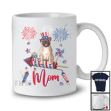 Mom, Adorable Mother's Day 4th Of July Pug With Fireworks, American Flag Patriotic T-Shirt