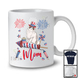 Mom, Adorable Mother's Day 4th Of July Ragdoll Cat With Fireworks, American Flag Patriotic T-Shirt