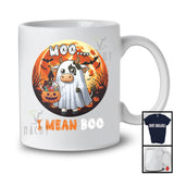 Moo I Mean Boo; Awesome Halloween Costume Ghost Cow Farm Animal; Farmer Scary Moon T-Shirt