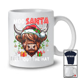 Moo Santa Get Out The Hay; Awesome Christmas Santa Highland Cattle Cow Face; Farmer Family T-Shirt
