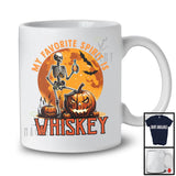 My Favorite Spirit is Whiskey; Horror Halloween Moon Skeleton Drinking Whiskey Pumpkin; Drunker T-Shirt