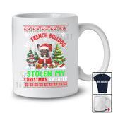 My French Bulldog Stolen My Christmas Sweater; Lovely Santa Animal With X-mas Tree Snowing T-Shirt
