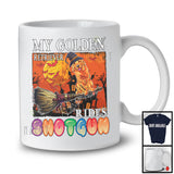 My Golden Retriever Rides Shotgun, Humorous Halloween Witch Dog Riding Broom, Family Group T-Shirt