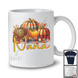 Nana, Awesome Thanksgiving Leopard Plaid Pumpkins Flowers Fall, Matching Family Group T-Shirt