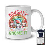 Naughty And I Gnome It; Adorable Christmas Plaid Gnomes Gnomies Squad; Leopard Rainbow T-Shirt