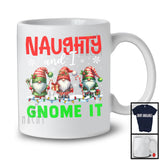 Naughty And I Gnome It; Humorous Christmas Three Gnomes Gnomies X-mas Lights; Family T-Shirt