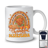 One Thankful Dispatcher; Happy Thanksgiving Plaid Pumpkin Rainbow; Fall Leaves Turkey T-Shirt