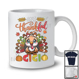 One Thankful Gigi; Amusing Thanksgiving Turkey Plaid Tail; Autumn Leaf Family Group T-Shirt