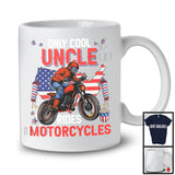 Only Cool Uncle Rides Motorcycles, Proud 4th Of July Father's Day USA Flag, Biker Family Patriotic T-Shirt