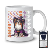 Papillon Witch On American Flag, Adorable Halloween Pumpkin Paws, Patriotic Group T-Shirt