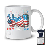 Peace Love Beer, génial 4 juillet drapeau américain signe de paix main coeur, boire ivrogne T-Shirt