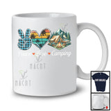 Peace Love Camping, Lovely Summer Vacation Plaid Peace Hand Sign Heart, Camping Lover Team T-Shirt