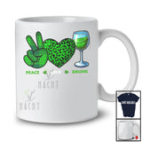 Peace Love Drunk; Amusing St. Patrick's Day Green Peace Hand Sign Heart; Wine Drinking T-Shirt