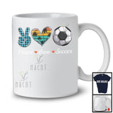 Peace Love Soccer, Adorable Peace Hand Sign Plaid Retro Heart, Soccer Player Matching Team T-Shirt