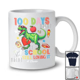 Personalized 100 Days of School And Still Loving It; Awesome Custom Name T-Rex Holding Heart T-Shirt