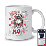 Personalized 100% Tired as A Mom; Humorous Mother's Day Custom Name Messy Bun Hair Skull T-Shirt