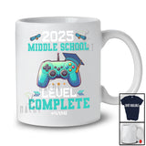 Personalized 2025 Middle School Level Complete; Joyful Graduation Summer Custom Name Gamer T-Shirt
