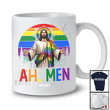 Personalized Ah Men; Humorous LGBTQ Gay Pride Jesus; Rainbow Custom Name Family Retro T-Shirt