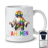 Personalized Ah Men; Humorous LGBTQ Gay Pride Jesus; Rainbow Flag Custom Name Family T-Shirt