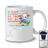 Personalized American Flag Bunny Playing Ice Hockey; Lovely Easter Eggs Custom Name Sport Player T-Shirt