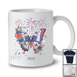 Personalized American Flag Butterfly Flowers; Lovely 4th Of July Insect; Custom Name Patriotic T-Shirt