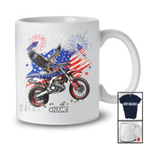 Personalized American Flag Eagle On Dirt Bike; Proud 4th Of July Custom Name Patriotic Biker T-Shirt