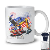 Personalized American Flag Eagle On Excavator; Proud 4th Of July Custom Name Patriotic Driver T-Shirt