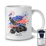 Personalized American Flag Eagle On Monster Truck; Proud 4th Of July Custom Name Patriotic Driver T-Shirt