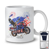 Personalized American Flag Eagle On Motorbike; Proud 4th Of July Custom Name Patriotic Biker T-Shirt