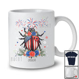 Personalized American Flag Ladybug Flowers; Lovely 4th Of July Insect; Custom Name Patriotic T-Shirt