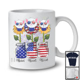 Personalized American Flag Sunflowers, Amazing 4th Of July Cat, Custom Name Patriotic T-Shirt