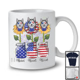 Personalized American Flag Sunflowers, Amazing 4th Of July Husky, Custom Name Patriotic T-Shirt
