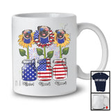 Personalized American Flag Sunflowers, Amazing 4th Of July Pug, Custom Name Patriotic T-Shirt