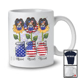 Personalized American Flag Sunflowers, Amazing 4th Of July Shetland Sheepdog, Custom Name T-Shirt
