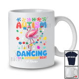 Personalized Autism Dancing To A Different Beat; Joyful Autism Custom Name Puzzle Flamingo T-Shirt