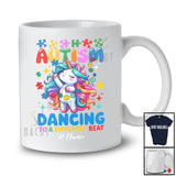 Personalized Autism Dancing To A Different Beat; Joyful Autism Custom Name Puzzle Unicorn T-Shirt