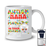 Personalized Autism Nana Raising Hero; Amazing Custom Name Groovy Puzzle Messy Bun Hair T-Shirt