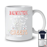Personalized Badminton Give Me Creeps; Proud Halloween Peace Skeleton Hand; Custom Name Player T-Shirt
