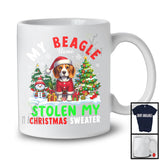 Personalized Beagle Stolen My Christmas Sweater; Cute X-mas Tree Custom Name Snowing T-Shirt