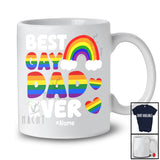 Personalized Best Gay Dad Ever; Joyful LGBTQ Pride Custom Name Gay Rainbow Heart Family T-Shirt
