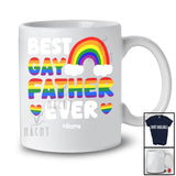 Personalized Best Gay Father Ever; Joyful LGBTQ Pride Custom Name Gay Rainbow Heart Family T-Shirt