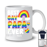 Personalized Best Gay Papa Ever; Joyful LGBTQ Pride Custom Name Gay Rainbow Heart Family T-Shirt