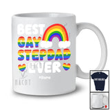Personalized Best Gay Stepdad Ever; Joyful LGBTQ Pride Custom Name Gay Rainbow Heart Family T-Shirt