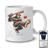 Personalized Bigfoot Playing Baseball Softball Hit Heart Away; Joyful Valentine Cusotm Name Sport Player T-Shirt